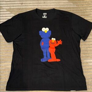 KAWS x Sesame Street x Uniqlo Black T-Shirt with Blue and Red Character Design